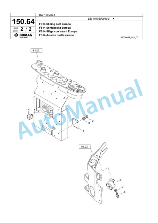 Bomag BW 120 AC-4 Combination Roller Spare Parts Catalogue 00818471 5 Bomag BW 120 AC-4 Combination Roller Spare Parts Catalogue 00818471-5