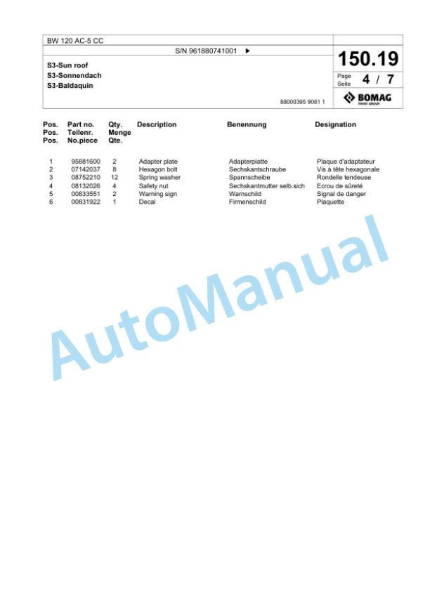 Bomag BW 120 AC-5 CC Combination Roller Spare Parts Catalogue 00826795 4 Bomag BW 120 AC-5 CC Combination Roller Spare Parts Catalogue 00826795-4