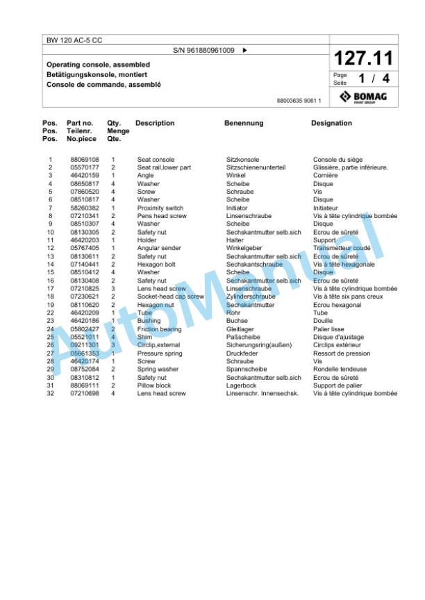Bomag BW 120 AC-5 CC Combination Roller Spare Parts Catalogue 00827057 3 Bomag BW 120 AC-5 CC Combination Roller Spare Parts Catalogue 00827057-3