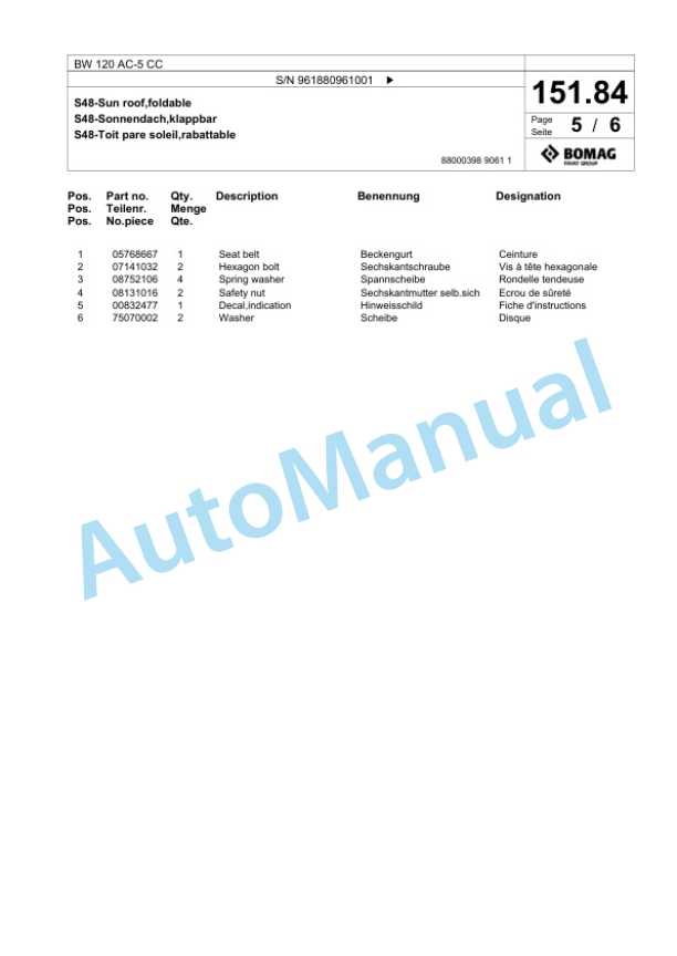 Bomag BW 120 AC-5 CC Combination Roller Spare Parts Catalogue 00827057 5 Bomag BW 120 AC-5 CC Combination Roller Spare Parts Catalogue 00827057-5