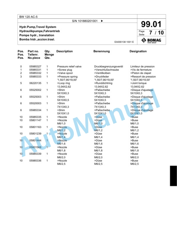 Bomag BW 120 AC-5 Combination Roller Spare Parts Catalogue 00824031 3 Bomag BW 120 AC-5 Combination Roller Spare Parts Catalogue 00824031-3