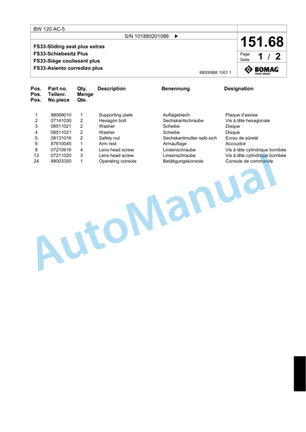 Bomag BW 120 AC-5 Combination Roller Spare Parts Catalogue 00824031 4 Bomag BW 120 AC-5 Combination Roller Spare Parts Catalogue 00824031-4