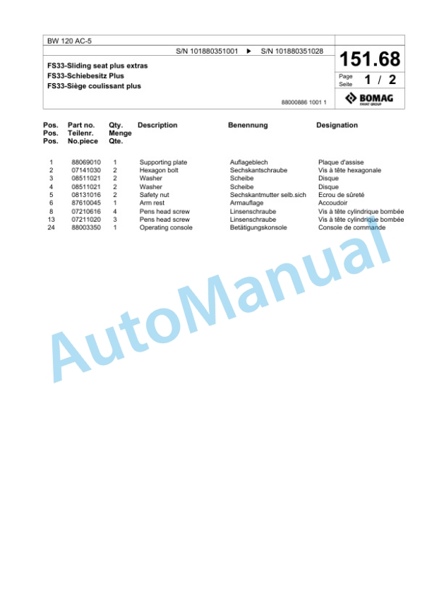 Bomag BW 120 AC-5 Combination Roller Spare Parts Catalogue 00824619 4 Bomag BW 120 AC-5 Combination Roller Spare Parts Catalogue 00824619-4