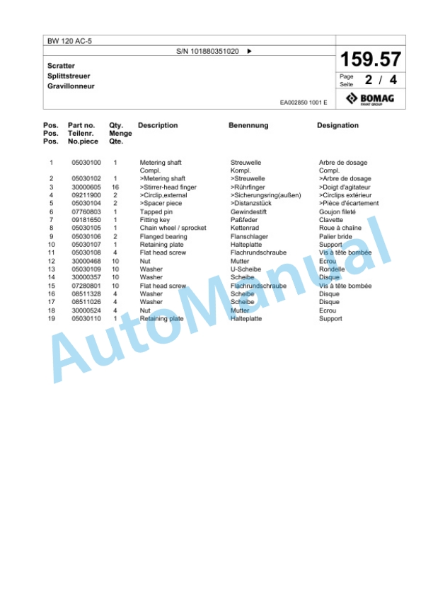 Bomag BW 120 AC-5 Combination Roller Spare Parts Catalogue 00824619 5 Bomag BW 120 AC-5 Combination Roller Spare Parts Catalogue 00824619-5