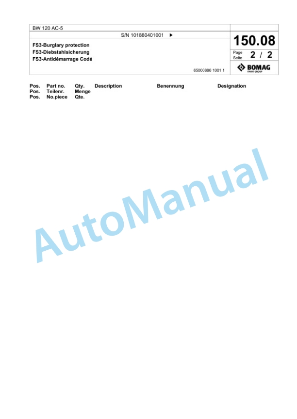 Bomag BW 120 AC-5 Combination Roller Spare Parts Catalogue 00824839 3 Bomag BW 120 AC-5 Combination Roller Spare Parts Catalogue 00824839-3