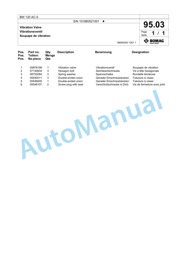 Bomag BW 120 AC-5 Combination Roller Spare Parts Catalogue 00825375 2 Bomag BW 120 AC-5 Combination Roller Spare Parts Catalogue 00825375-2