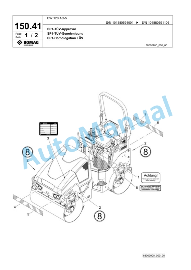 Bomag BW 120 AC-5 Combination Roller Spare Parts Catalogue 00825571 3 Bomag BW 120 AC-5 Combination Roller Spare Parts Catalogue 00825571-3
