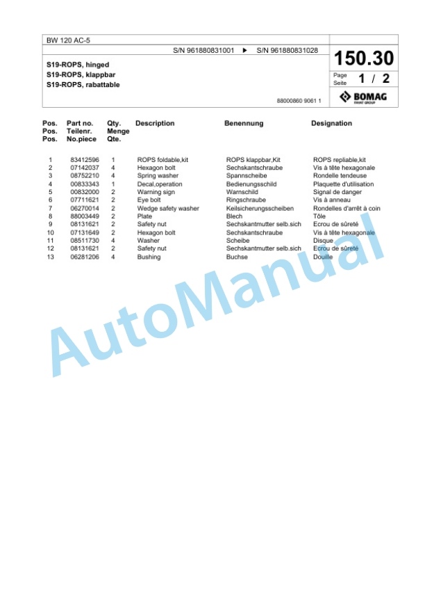 Bomag BW 120 AC-5 Combination Roller Spare Parts Catalogue 00826817 4 Bomag BW 120 AC-5 Combination Roller Spare Parts Catalogue 00826817-4