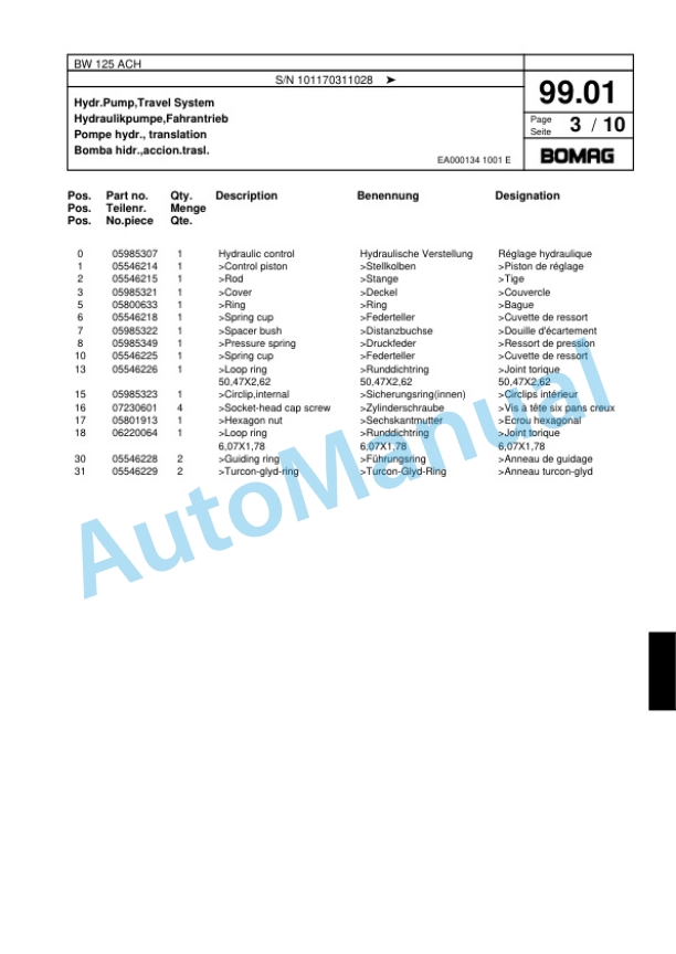 Bomag BW 120 ACH Combination Roller Spare Parts Catalogue 00817466 4 Bomag BW 120 ACH Combination Roller Spare Parts Catalogue 00817466-4