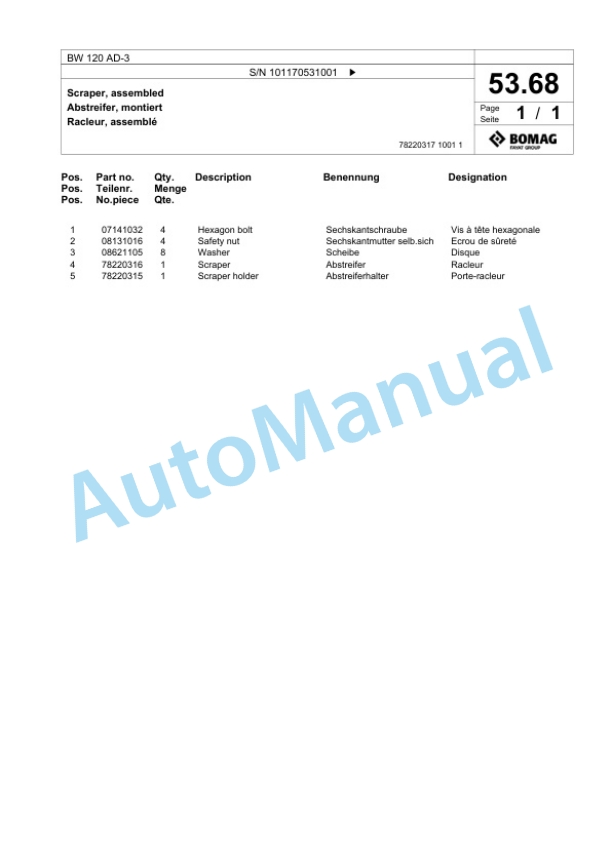 Bomag BW 120 AD-3 Tandem Vibratory Roller Spare Parts Catalogue 00817831 3 Bomag BW 120 AD-3 Tandem Vibratory Roller Spare Parts Catalogue 00817831-3