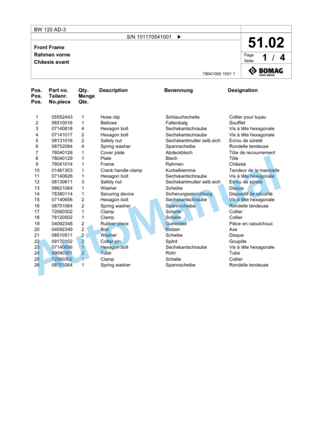 Bomag BW 120 AD-3 Tandem Vibratory Roller Spare Parts Catalogue 00817833 2 Bomag BW 120 AD-3 Tandem Vibratory Roller Spare Parts Catalogue 00817833-2