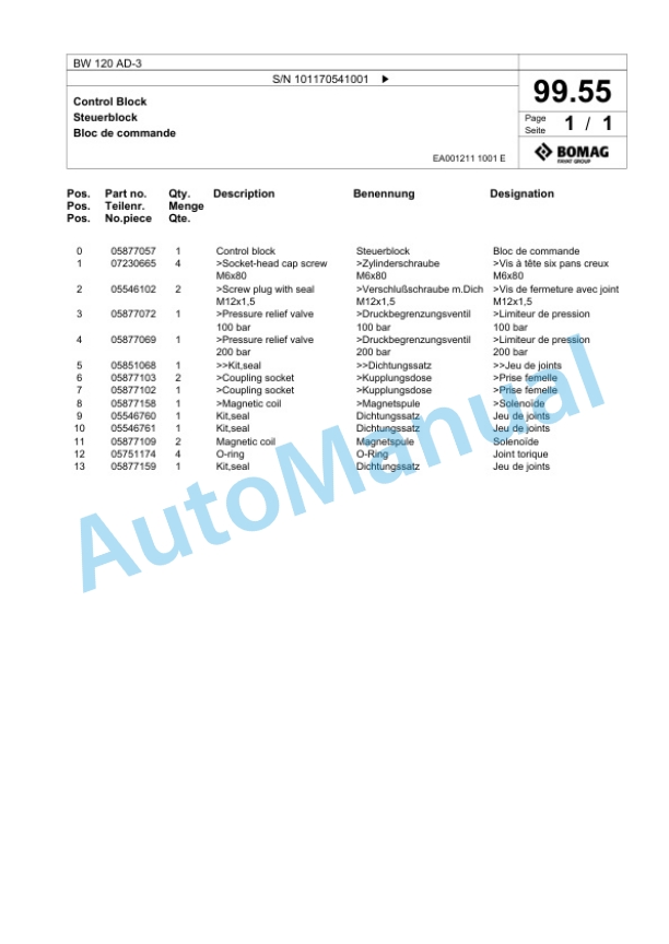Bomag BW 120 AD-3 Tandem Vibratory Roller Spare Parts Catalogue 00817833 4 Bomag BW 120 AD-3 Tandem Vibratory Roller Spare Parts Catalogue 00817833-4