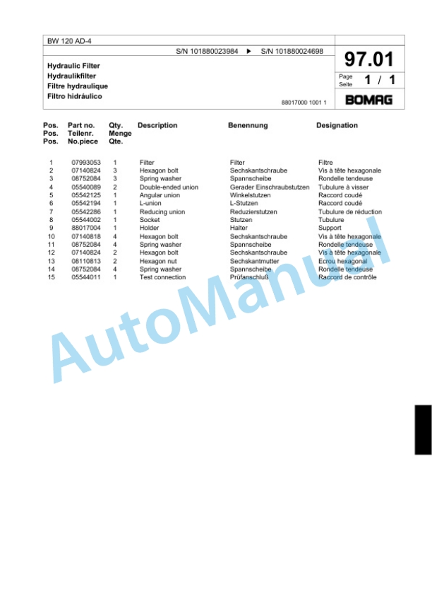 Bomag BW 120 AD-4 Tandem Vibratory Roller Spare Parts Catalogue 00817689 3 Bomag BW 120 AD-4 Tandem Vibratory Roller Spare Parts Catalogue 00817689-3
