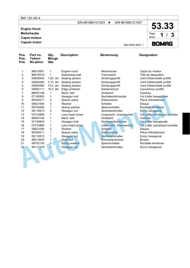 Bomag BW 120 AD-4 Tandem Vibratory Roller Spare Parts Catalogue 00818377 2 Bomag BW 120 AD-4 Tandem Vibratory Roller Spare Parts Catalogue 00818377-2