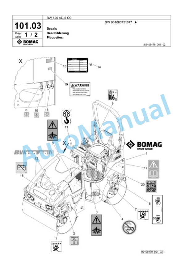 Bomag BW 120 AD-5 CC Tandem Vibratory Roller Spare Parts Catalogue 00826793 3 Bomag BW 120 AD-5 CC Tandem Vibratory Roller Spare Parts Catalogue 00826793-3