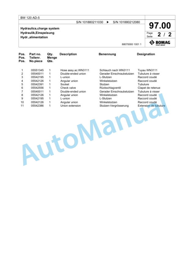 Bomag BW 120 AD-5 Tandem Vibratory Roller Spare Parts Catalogue 00824033 2 Bomag BW 120 AD-5 Tandem Vibratory Roller Spare Parts Catalogue 00824033-2