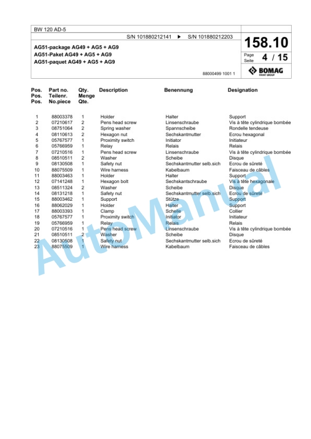 Bomag BW 120 AD-5 Tandem Vibratory Roller Spare Parts Catalogue 00824033 4 Bomag BW 120 AD-5 Tandem Vibratory Roller Spare Parts Catalogue 00824033-4