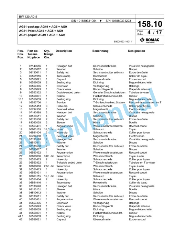 Bomag BW 120 AD-5 Tandem Vibratory Roller Spare Parts Catalogue 00824615 4 Bomag BW 120 AD-5 Tandem Vibratory Roller Spare Parts Catalogue 00824615-4