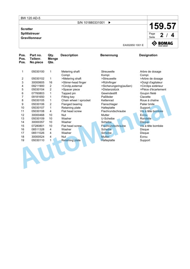Bomag BW 120 AD-5 Tandem Vibratory Roller Spare Parts Catalogue 00824615 5 Bomag BW 120 AD-5 Tandem Vibratory Roller Spare Parts Catalogue 00824615-5