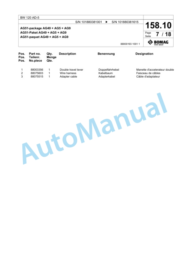 Bomag BW 120 AD-5 Tandem Vibratory Roller Spare Parts Catalogue 00824835 4 Bomag BW 120 AD-5 Tandem Vibratory Roller Spare Parts Catalogue 00824835-4