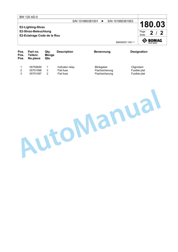 Bomag BW 120 AD-5 Tandem Vibratory Roller Spare Parts Catalogue 00824835 5 Bomag BW 120 AD-5 Tandem Vibratory Roller Spare Parts Catalogue 00824835-5