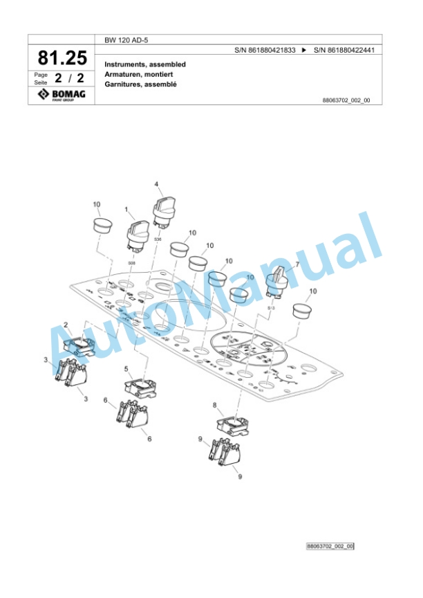 Bomag BW 120 AD-5 Tandem Vibratory Roller Spare Parts Catalogue 00824997 3 Bomag BW 120 AD-5 Tandem Vibratory Roller Spare Parts Catalogue 00824997-3