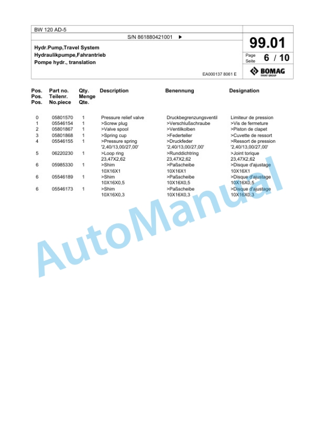 Bomag BW 120 AD-5 Tandem Vibratory Roller Spare Parts Catalogue 00824997 4 Bomag BW 120 AD-5 Tandem Vibratory Roller Spare Parts Catalogue 00824997-4