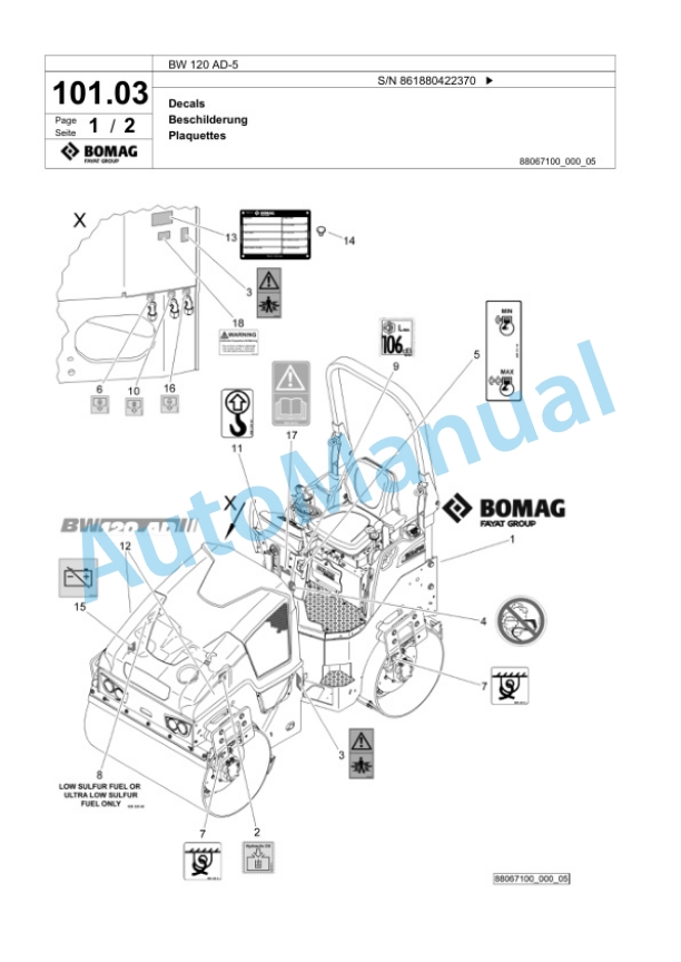 Bomag BW 120 AD-5 Tandem Vibratory Roller Spare Parts Catalogue 00824997 5 Bomag BW 120 AD-5 Tandem Vibratory Roller Spare Parts Catalogue 00824997-5
