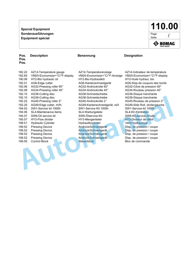 Bomag BW 120 AD-5 Tandem Vibratory Roller Spare Parts Catalogue 00825359 2 Bomag BW 120 AD-5 Tandem Vibratory Roller Spare Parts Catalogue 00825359-2