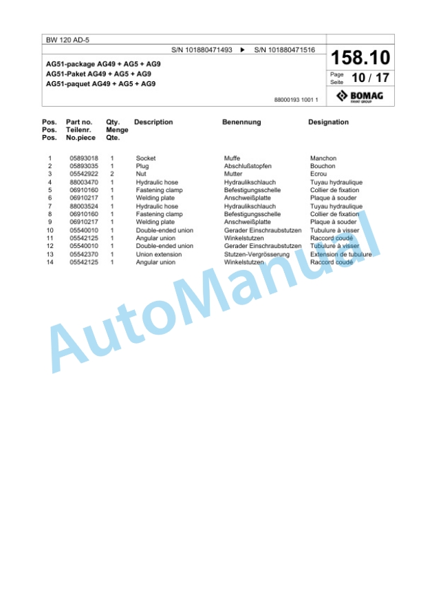 Bomag BW 120 AD-5 Tandem Vibratory Roller Spare Parts Catalogue 00825359 4 Bomag BW 120 AD-5 Tandem Vibratory Roller Spare Parts Catalogue 00825359-4