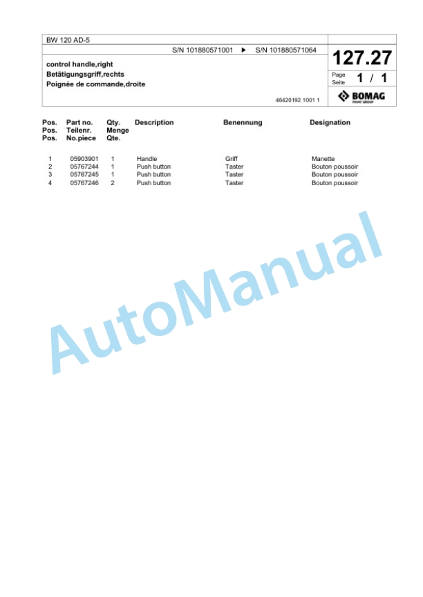 Bomag BW 120 AD-5 Tandem Vibratory Roller Spare Parts Catalogue 00825567 2 Bomag BW 120 AD-5 Tandem Vibratory Roller Spare Parts Catalogue 00825567-2