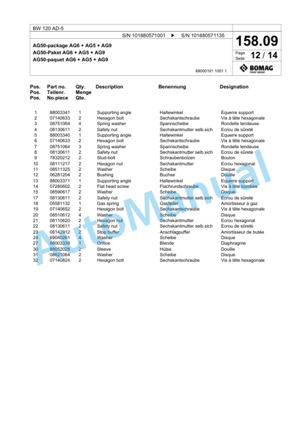 Bomag BW 120 AD-5 Tandem Vibratory Roller Spare Parts Catalogue 00825567 3 Bomag BW 120 AD-5 Tandem Vibratory Roller Spare Parts Catalogue 00825567-3