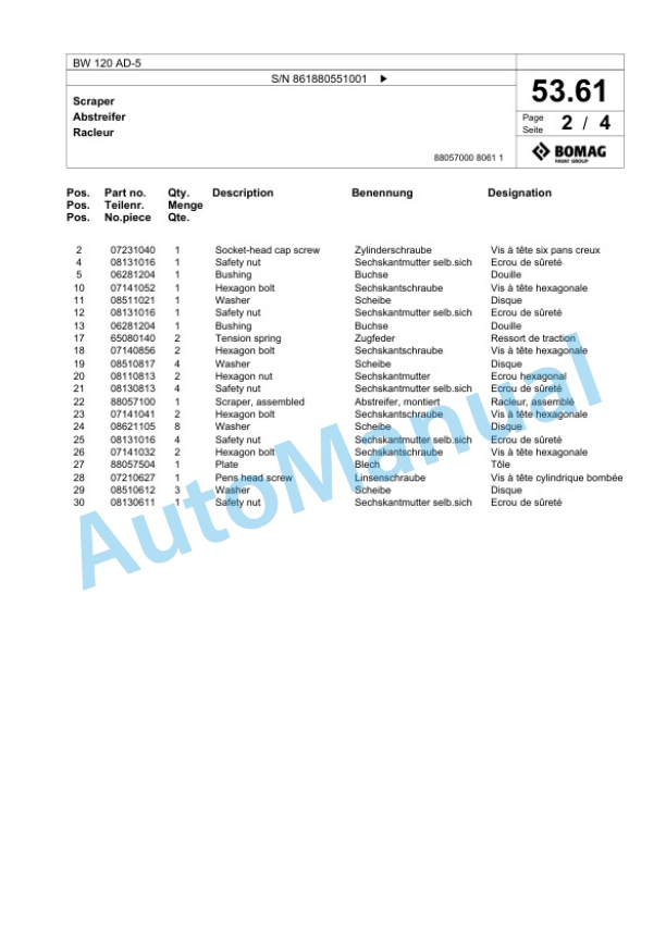 Bomag BW 120 AD-5 Tandem Vibratory Roller Spare Parts Catalogue 00825645 2 Bomag BW 120 AD-5 Tandem Vibratory Roller Spare Parts Catalogue 00825645-2