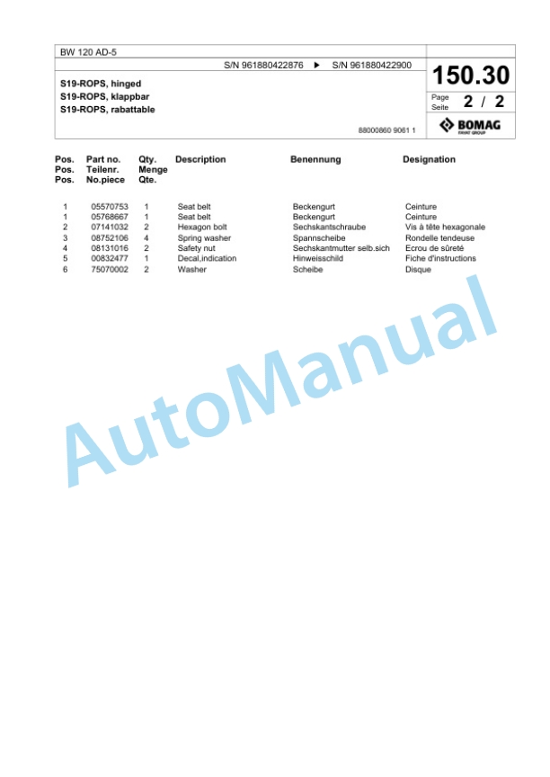 Bomag BW 120 AD-5 Tandem Vibratory Roller Spare Parts Catalogue 00826217 5 Bomag BW 120 AD-5 Tandem Vibratory Roller Spare Parts Catalogue 00826217-5