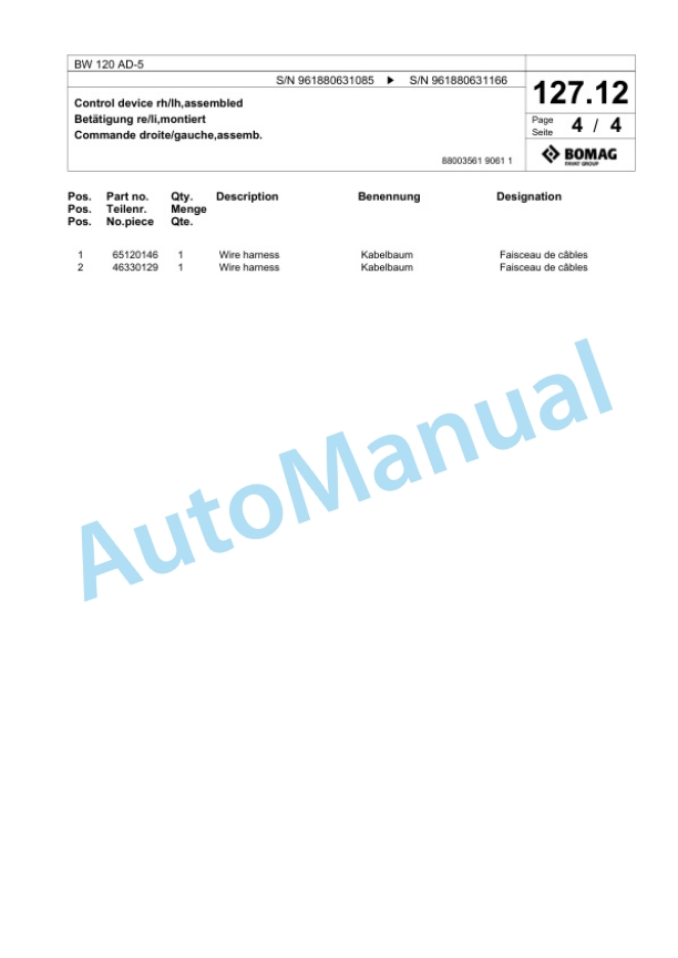 Bomag BW 120 AD-5 Tandem Vibratory Roller Spare Parts Catalogue 00826221 3 Bomag BW 120 AD-5 Tandem Vibratory Roller Spare Parts Catalogue 00826221-3