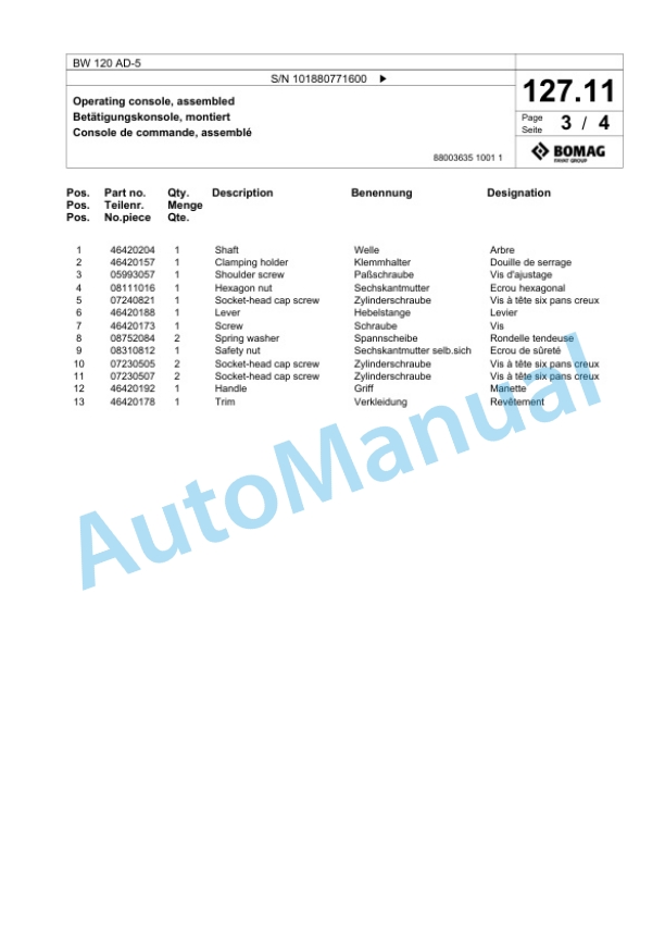 Bomag BW 120 AD-5 Tandem Vibratory Roller Spare Parts Catalogue 00826639 3 Bomag BW 120 AD-5 Tandem Vibratory Roller Spare Parts Catalogue 00826639-3