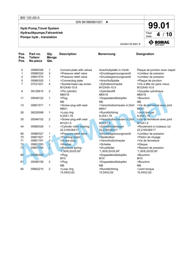Bomag BW 120 AD-5 Tandem Vibratory Roller Spare Parts Catalogue 00827045 2 Bomag BW 120 AD-5 Tandem Vibratory Roller Spare Parts Catalogue 00827045-2