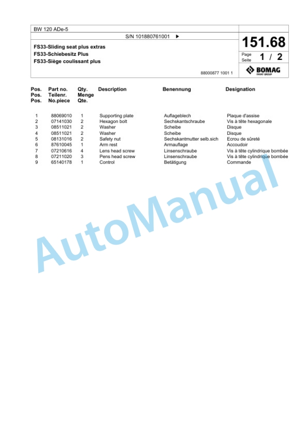 Bomag BW 120 ADe-5 Tandem Vibratory Roller Spare Parts Catalogue 00826735 3 Bomag BW 120 ADe-5 Tandem Vibratory Roller Spare Parts Catalogue 00826735-3