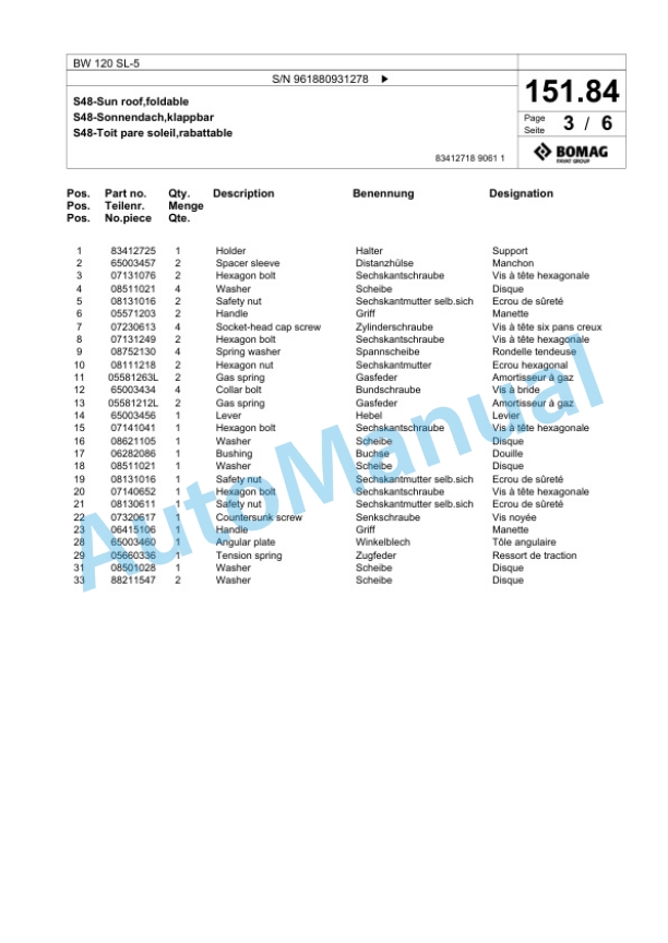 Bomag BW 120 SL-5 Combination Roller Spare Parts Catalogue 00827055 5 Bomag BW 120 SL-5 Combination Roller Spare Parts Catalogue 00827055-5