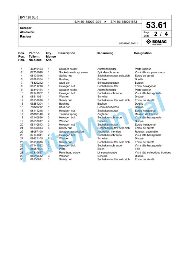 Bomag BW 120 SL-5 Tandem Vibratory Roller Spare Parts Catalogue 00824559 2 Bomag BW 120 SL-5 Tandem Vibratory Roller Spare Parts Catalogue 00824559-2