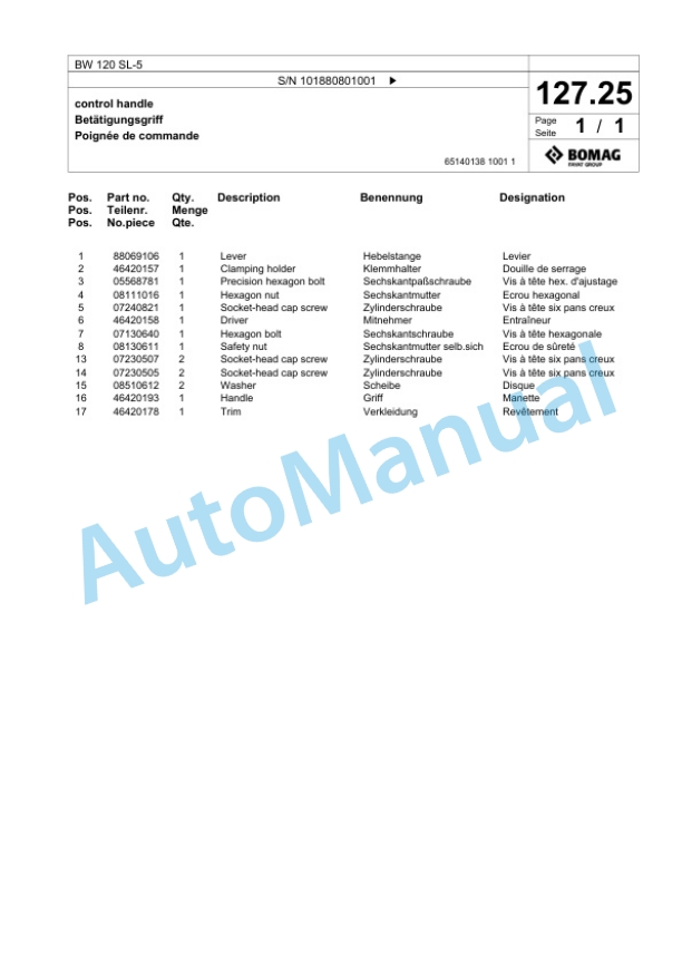 Bomag BW 120 SL-5 Tandem Vibratory Roller Spare Parts Catalogue 00826779 4 Bomag BW 120 SL-5 Tandem Vibratory Roller Spare Parts Catalogue 00826779-4