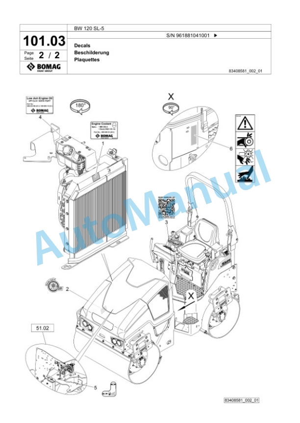 Bomag BW 120 SL-5 Tandem Vibratory Roller Spare Parts Catalogue 00827353 4 Bomag BW 120 SL-5 Tandem Vibratory Roller Spare Parts Catalogue 00827353-4