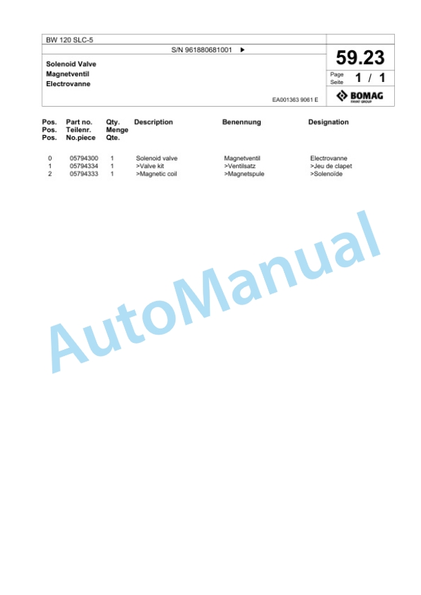 Bomag BW 120 SLC-5 Combination Roller Spare Parts Catalogue 00826435 2 Bomag BW 120 SLC-5 Combination Roller Spare Parts Catalogue 00826435-2
