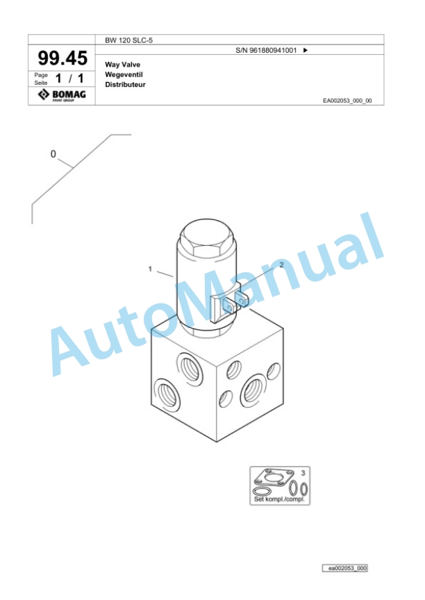 Bomag BW 120 SLC-5 Combination Roller Spare Parts Catalogue 00827051 3 Bomag BW 120 SLC-5 Combination Roller Spare Parts Catalogue 00827051-3