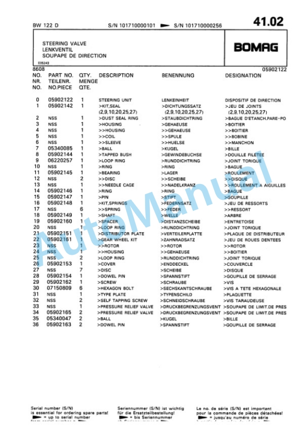 Bomag BW 122 D Single Drum Wheel Drive Vibratory Roller Spare Parts Catalogue 00810144 4 Bomag BW 122 D Single Drum Wheel Drive Vibratory Roller Spare Parts Catalogue 00810144-4