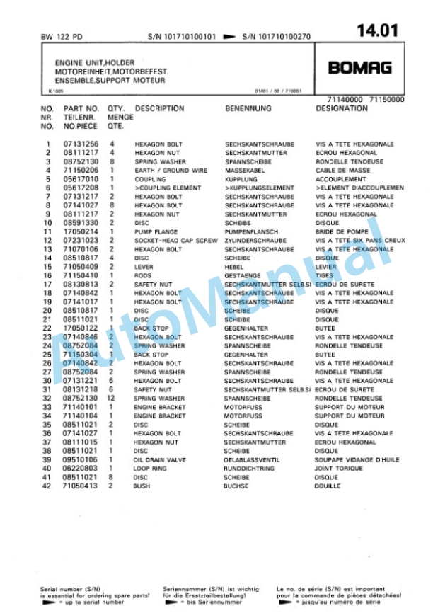 Bomag BW 122 PD Single Drum Wheel Drive Vibratory Roller Spare Parts Catalogue 00810045 2 Bomag BW 122 PD Single Drum Wheel Drive Vibratory Roller Spare Parts Catalogue 00810045-2