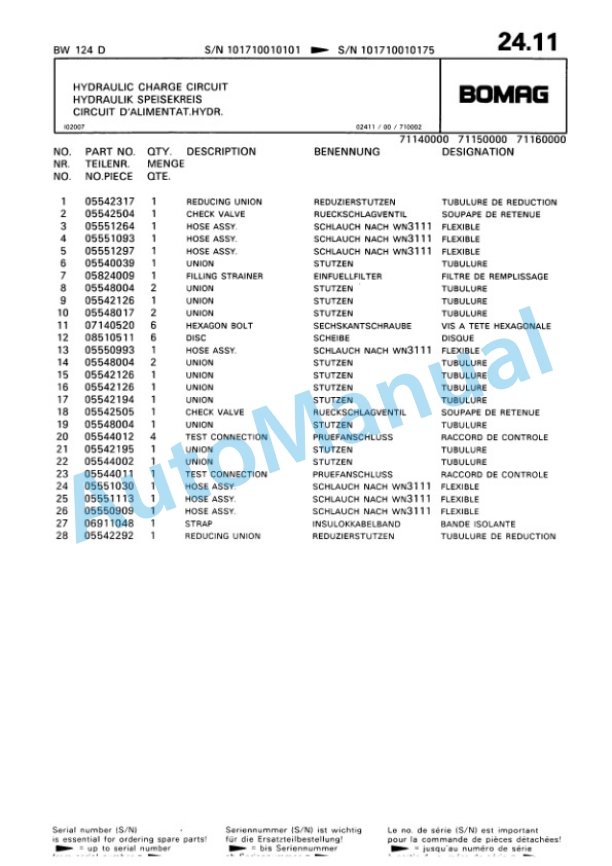 Bomag BW 124 D Single Drum Wheel Drive Vibratory Roller Spare Parts Catalogue 00810079 3 Bomag BW 124 D Single Drum Wheel Drive Vibratory Roller Spare Parts Catalogue 00810079-3