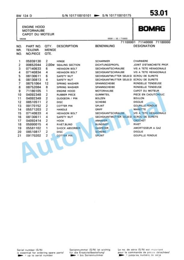 Bomag BW 124 D Single Drum Wheel Drive Vibratory Roller Spare Parts Catalogue 00810079 5 Bomag BW 124 D Single Drum Wheel Drive Vibratory Roller Spare Parts Catalogue 00810079-5