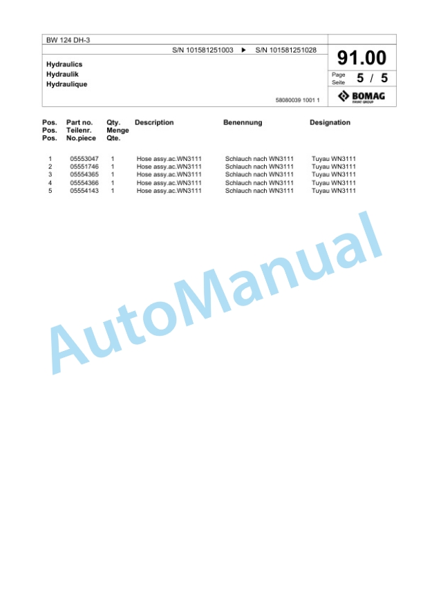 Bomag BW 124 DH-3 Single Drum Wheel Drive Vibratory Roller Spare Parts Catalogue 00817464 4 Bomag BW 124 DH-3 Single Drum Wheel Drive Vibratory Roller Spare Parts Catalogue 00817464-4