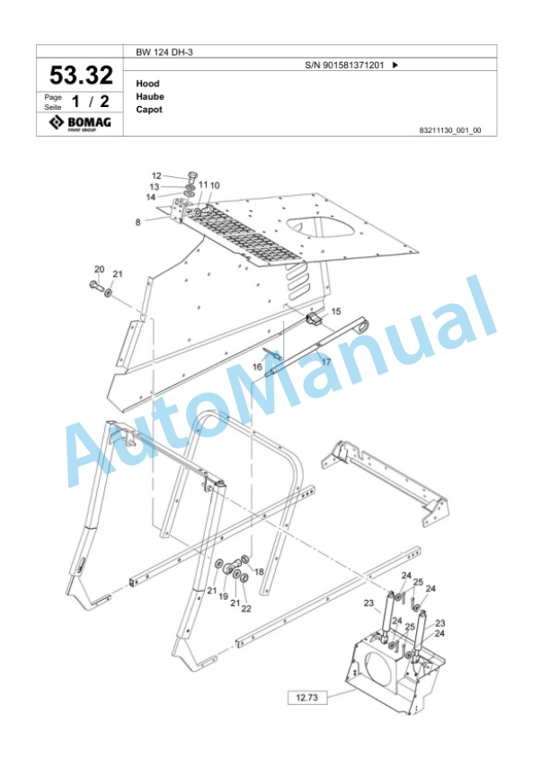 Bomag BW 124 DH-3 Single Drum Wheel Drive Vibratory Roller Spare Parts Catalogue 00818019 2 Bomag BW 124 DH-3 Single Drum Wheel Drive Vibratory Roller Spare Parts Catalogue 00818019-2